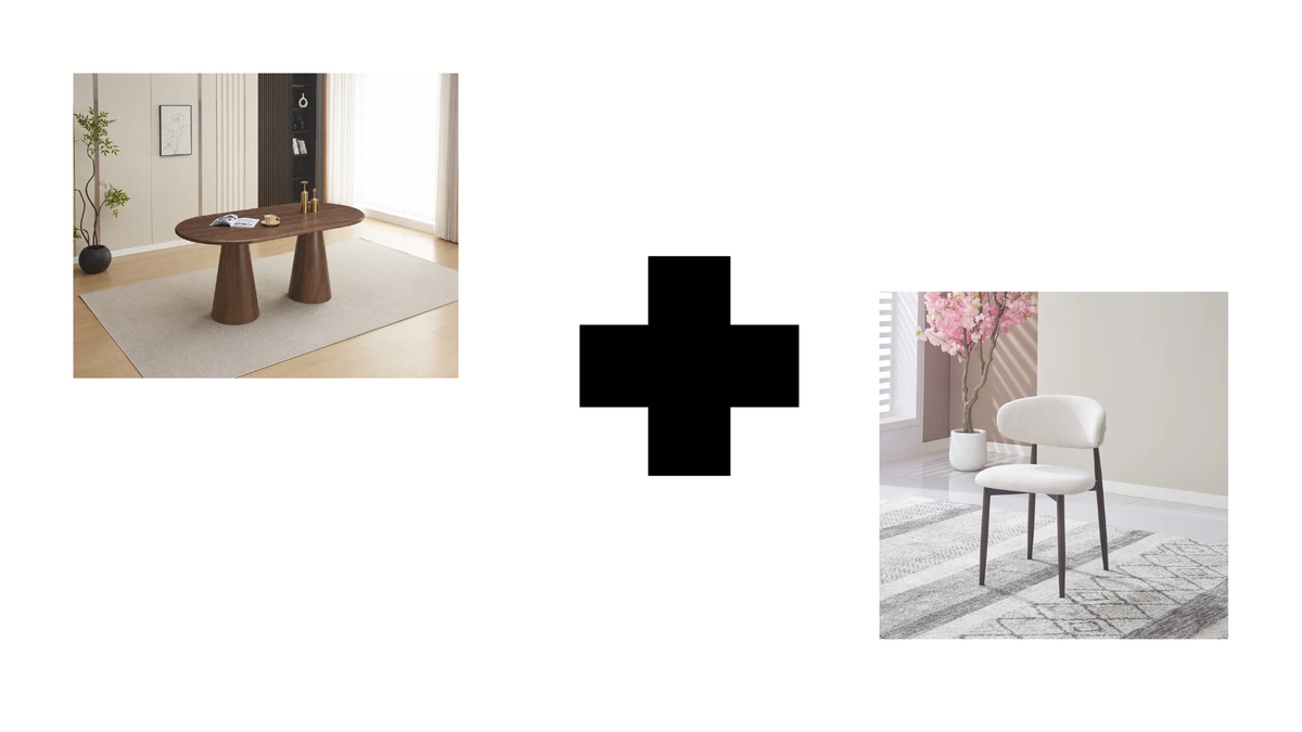 Lot table à manger Iconic 150x90cm effet bois noyer + chaises Lucile effet noyer