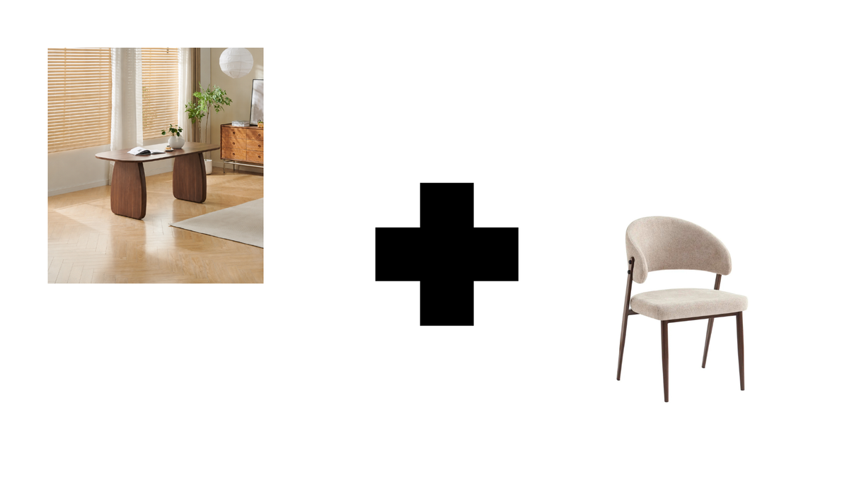 Lot table à manger Helen 160x90cm effet bois noyer + chaises Lamia effet noyer