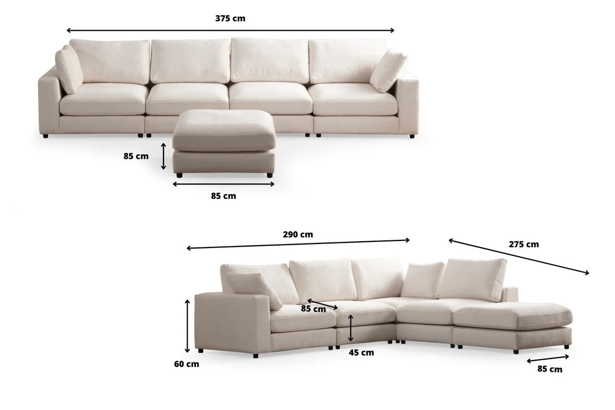Canapé d'angle Julia Modulable 4+1 Velours Blanc Cassé