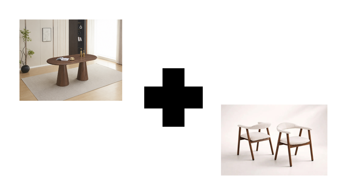 Lot table à manger Iconic 150x90cm effet bois noyer + chaises Berita effet noyer