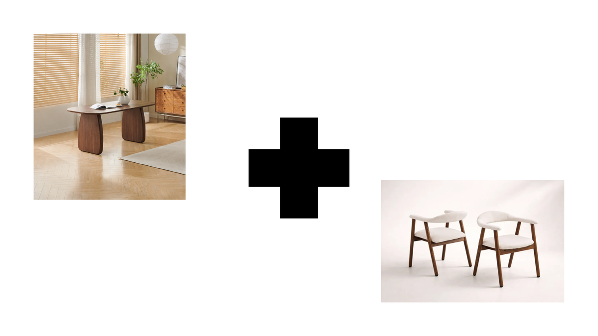 Lot table à manger Helen 180x90cm effet bois noyer + chaises Berita effet noyer