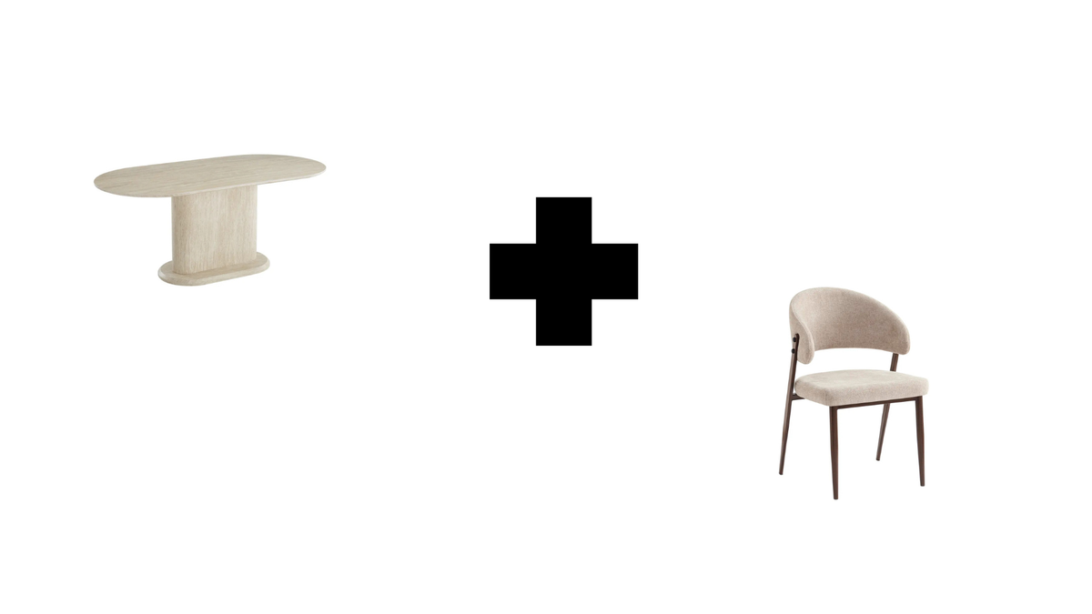Lot table à manger Loka travertin+ chaises Lamia effet noyer