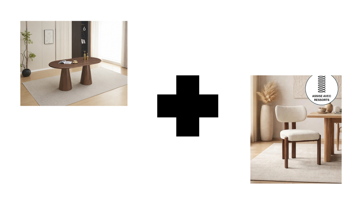 Lot table à manger Iconic 150x90cm effet bois noyer + chaises Hera effet noyer