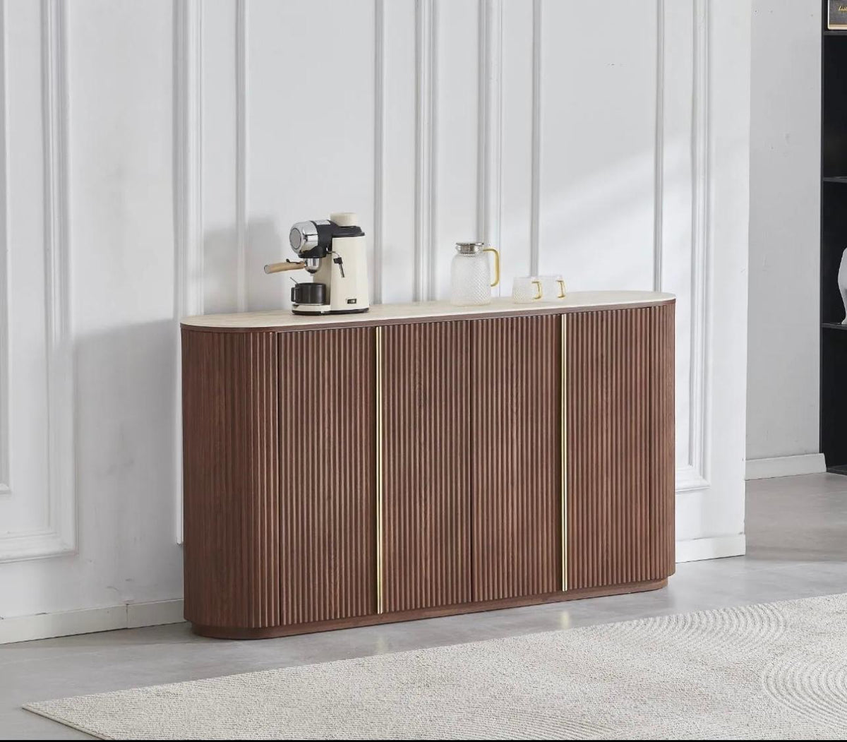 Buffet Calypso travertin céramique bois noyer