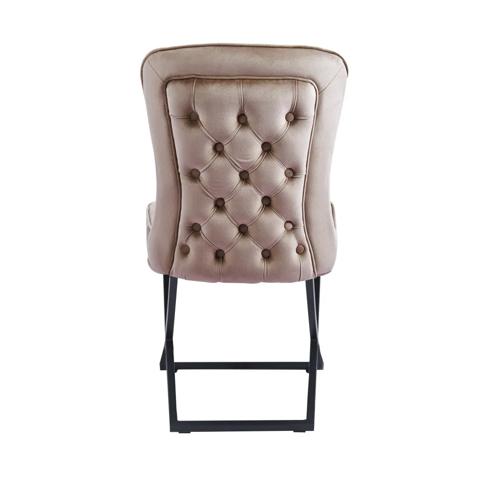 Chaise Gabrielle - Structure Acier Noir, style velours capitonné Taupe