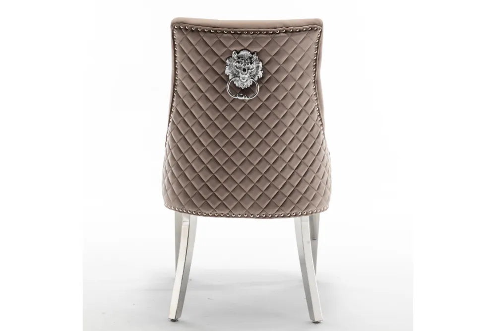 Chaise Stalingrad matelassée Argent velours Moka
