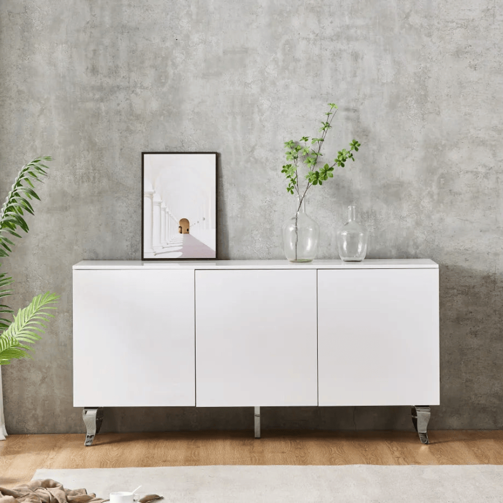 Buffet Baroque Argent Laqué Blanc 160 cm