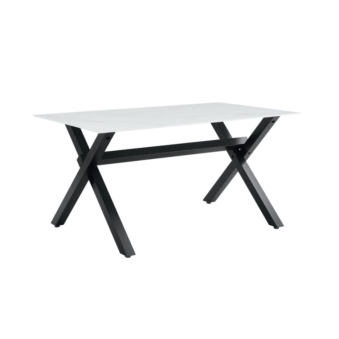 Table à manger IXE pieds en métal noir marbre blanc