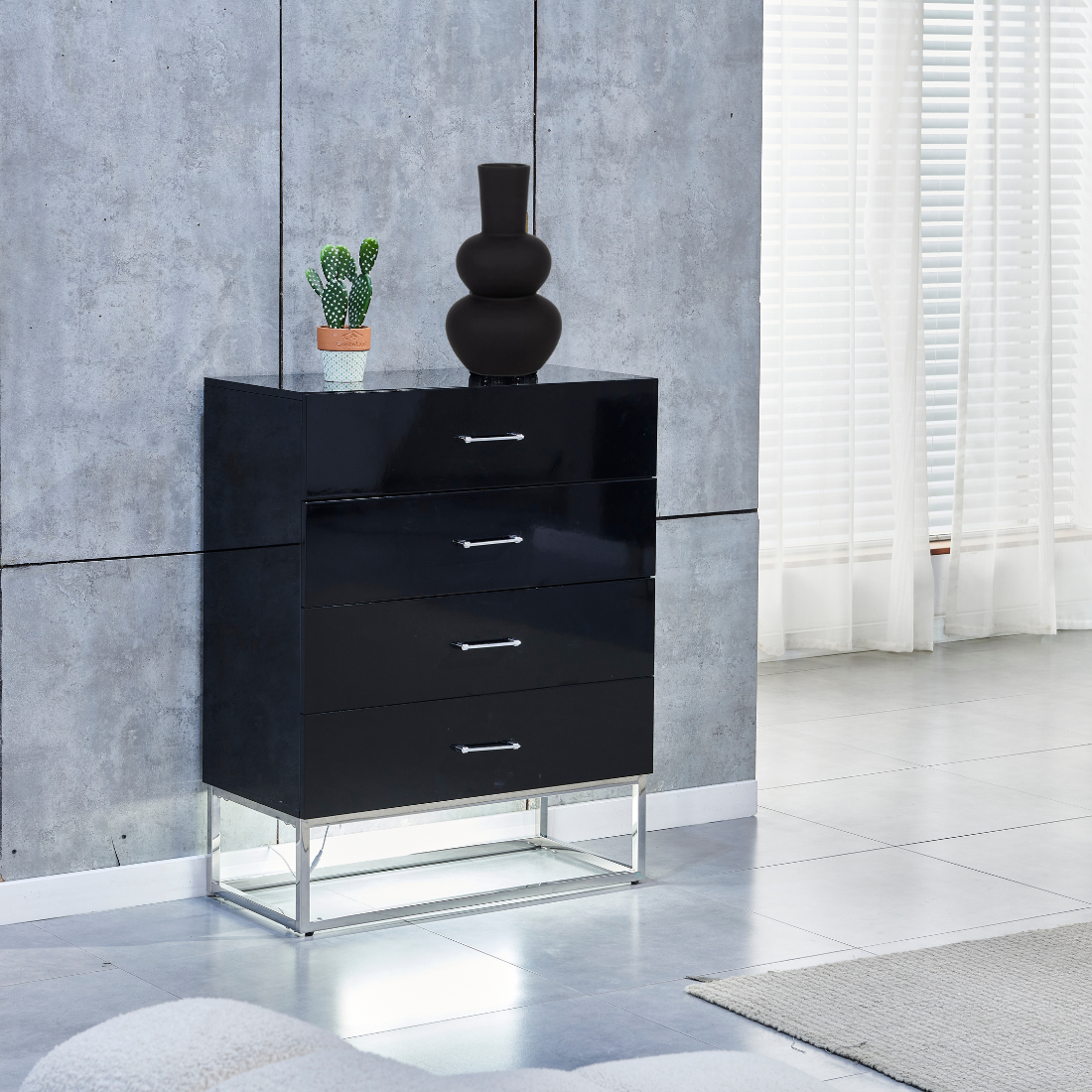 Commode Alya laque Blanc pieds chrome