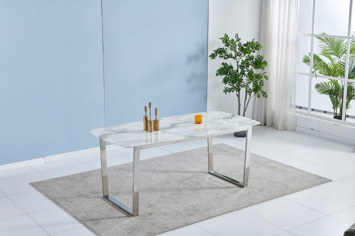 Table à manger Lola Argent Marbre Blanc