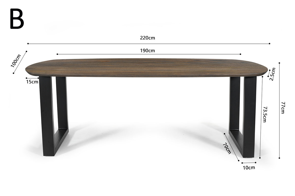 Table Tommy 220x100 cm Ovale Danoise Pied Bois de manguier Brun foncé