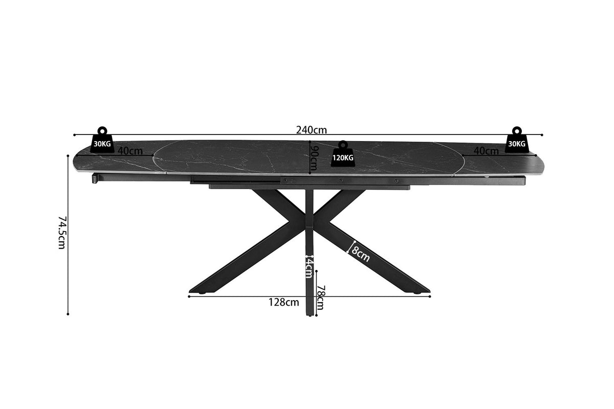Table à manger extensible Ares Noir