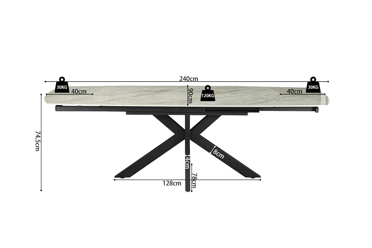 Table à manger extensible Ares marbre beige