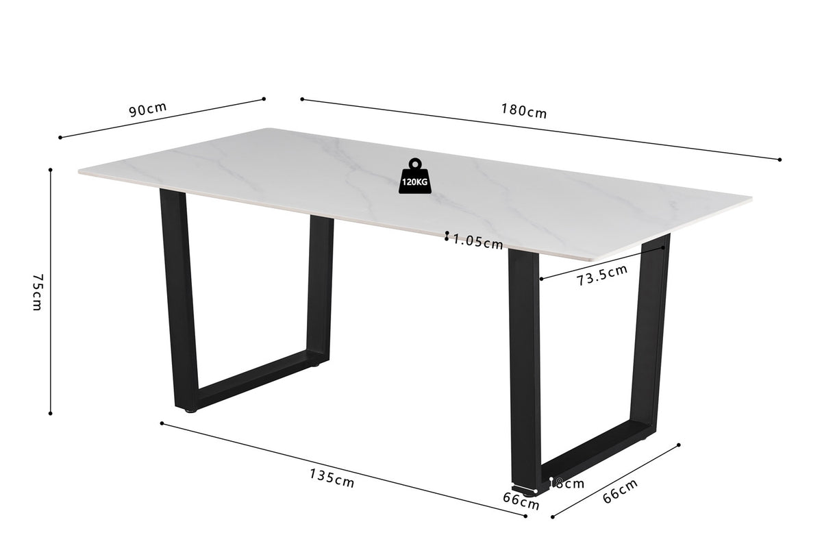 Table à manger Poseidon 180cm Pierre brillante rectangulaire blanc