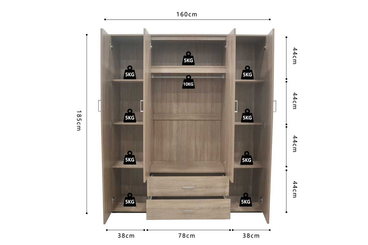 Armoire Marc 4 portes avec 2 miroirs Sonoma