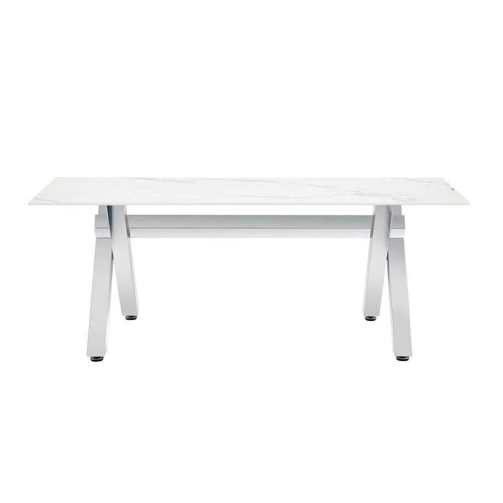 Table basse Ixe marbre blanc pieds chrome