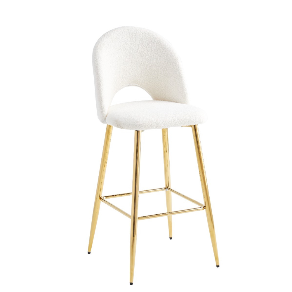 Tabouret Amelia Or velours Laine bouclée Blanc