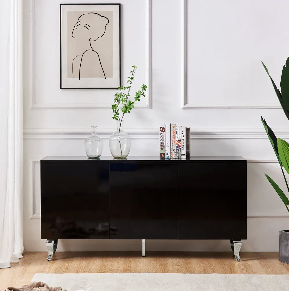 Buffet Baroque Argent Laqué Noir 160 cm