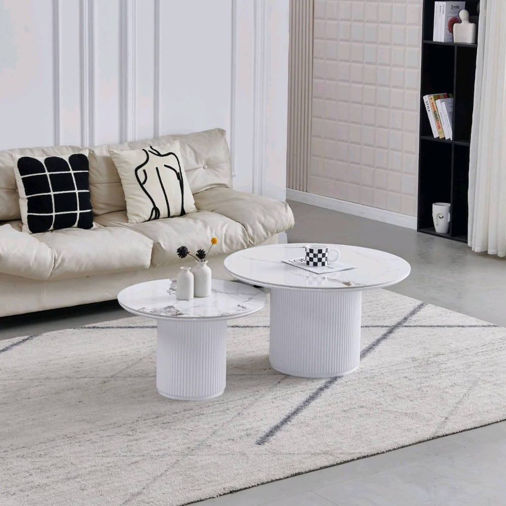 Tables gigognes Pila céramique marbre beige