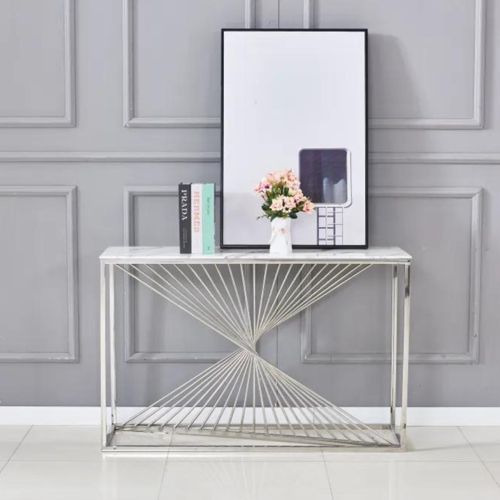 Console Brittany argent marbre blanc