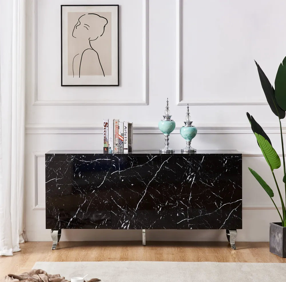 Buffet Baroque Argent Marbre Noir 160 cm