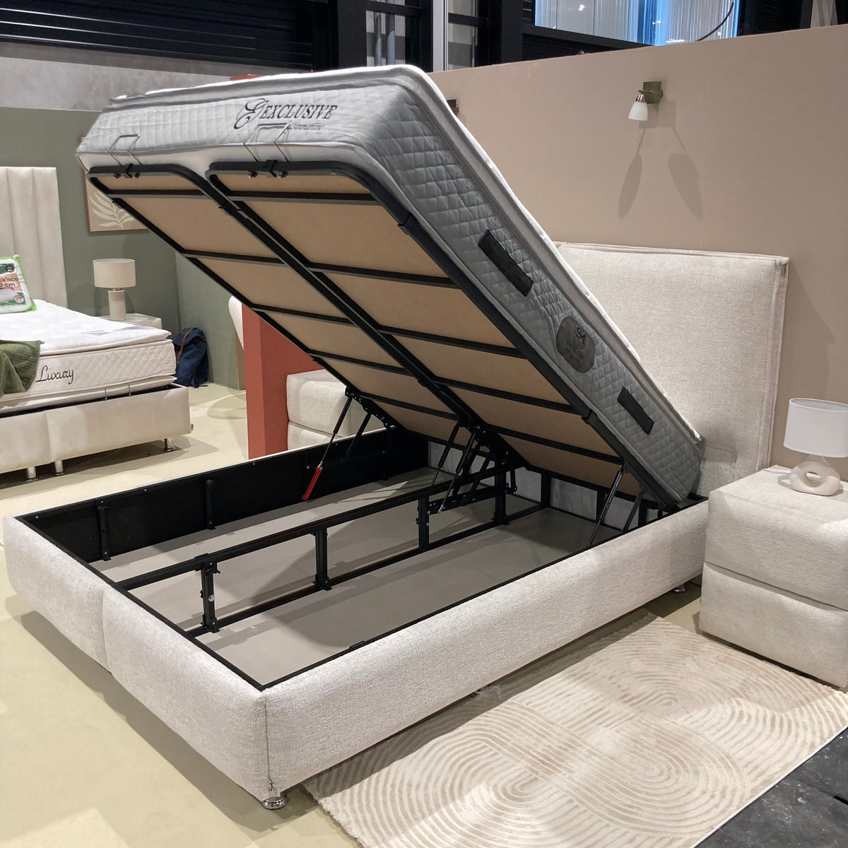 Lit coffre Maya tissu chenille blanc cassé