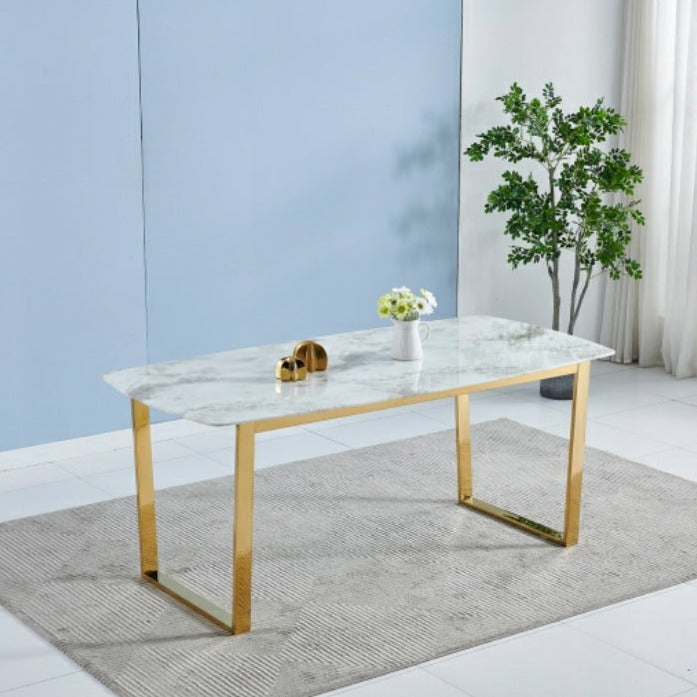 Table à manger Lola Or marbre blanc