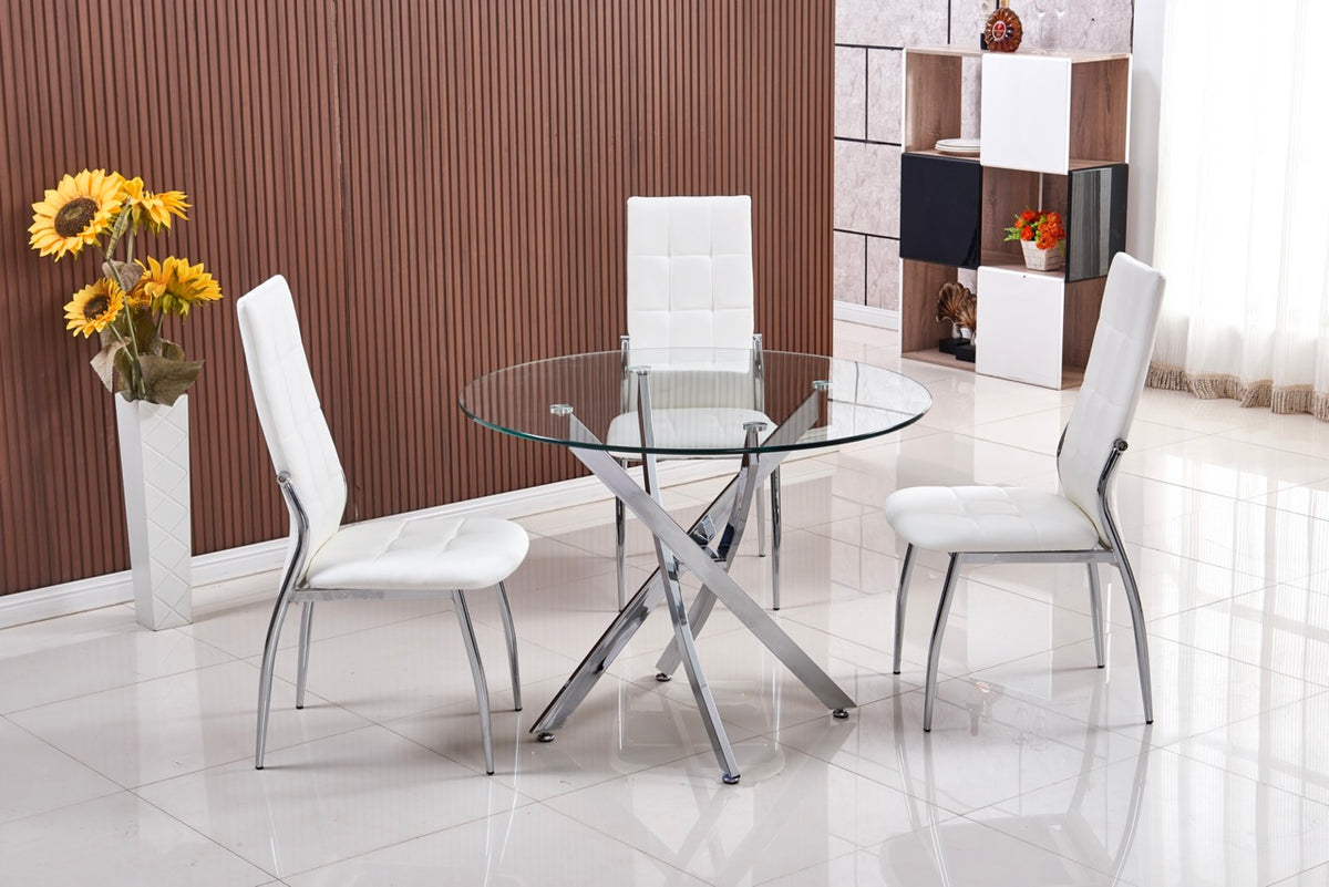 Table à manger ronde Victoire Pieds Argent Verre Trempé