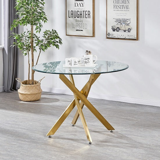 Table à Manger Ronde Victoire Pieds Or Verre Trempé