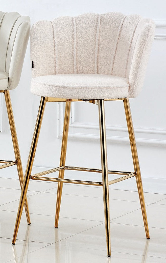 Tabouret de bar Quinconce Or Laine bouclée
