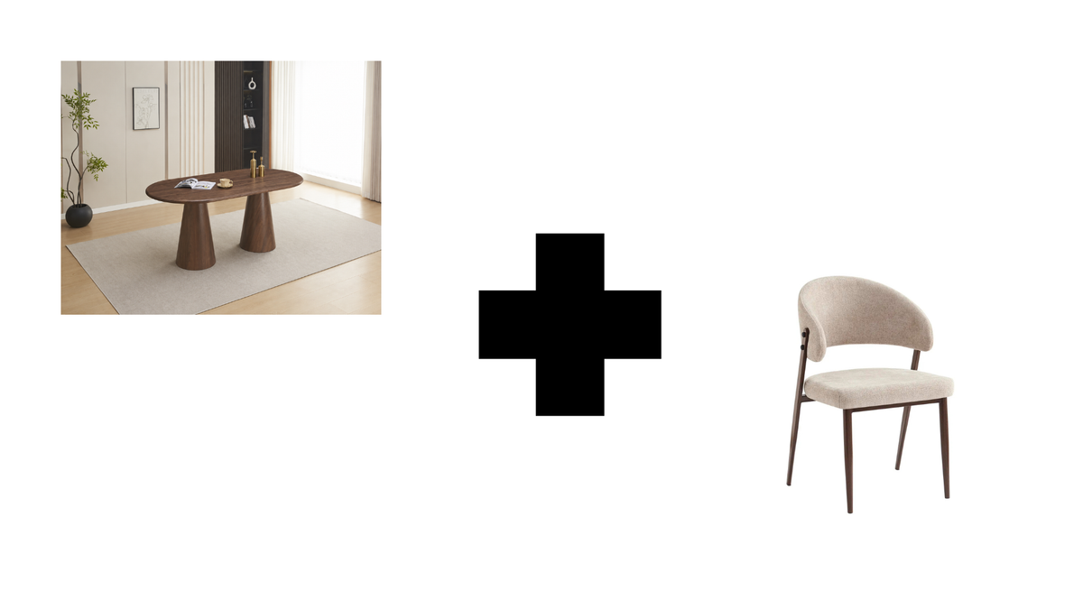 Lot table à manger Iconic 150x90cm effet bois noyer + chaises Lamia effet noyer
