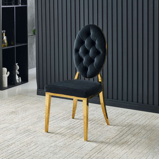 Chaise Ova Or velours noir Style Médaillon Capitonné