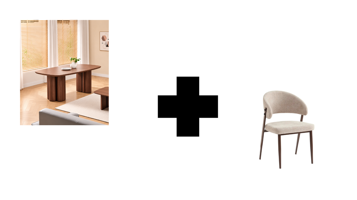 Lot table à manger Trinity effet noyer + chaises Lamia effet noyer