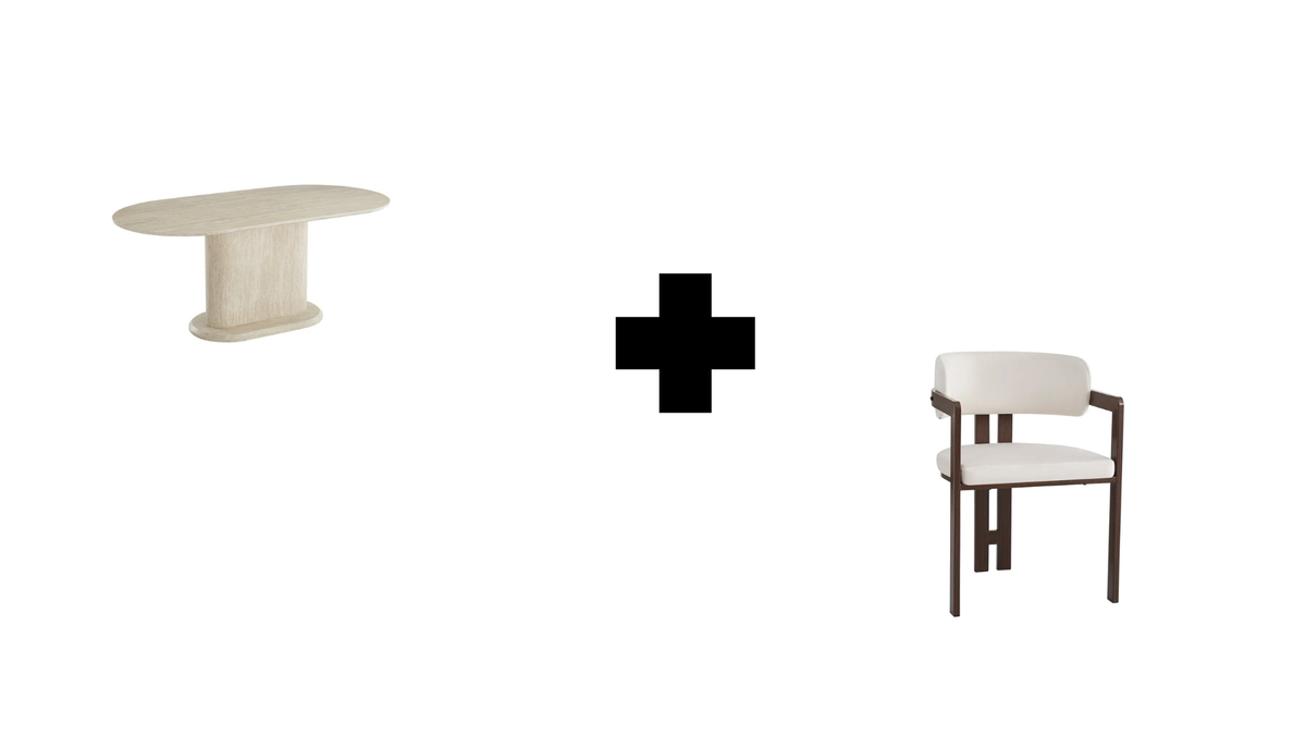 Lot table à manger Loka travertin+  chaises Mellow  effet noyer