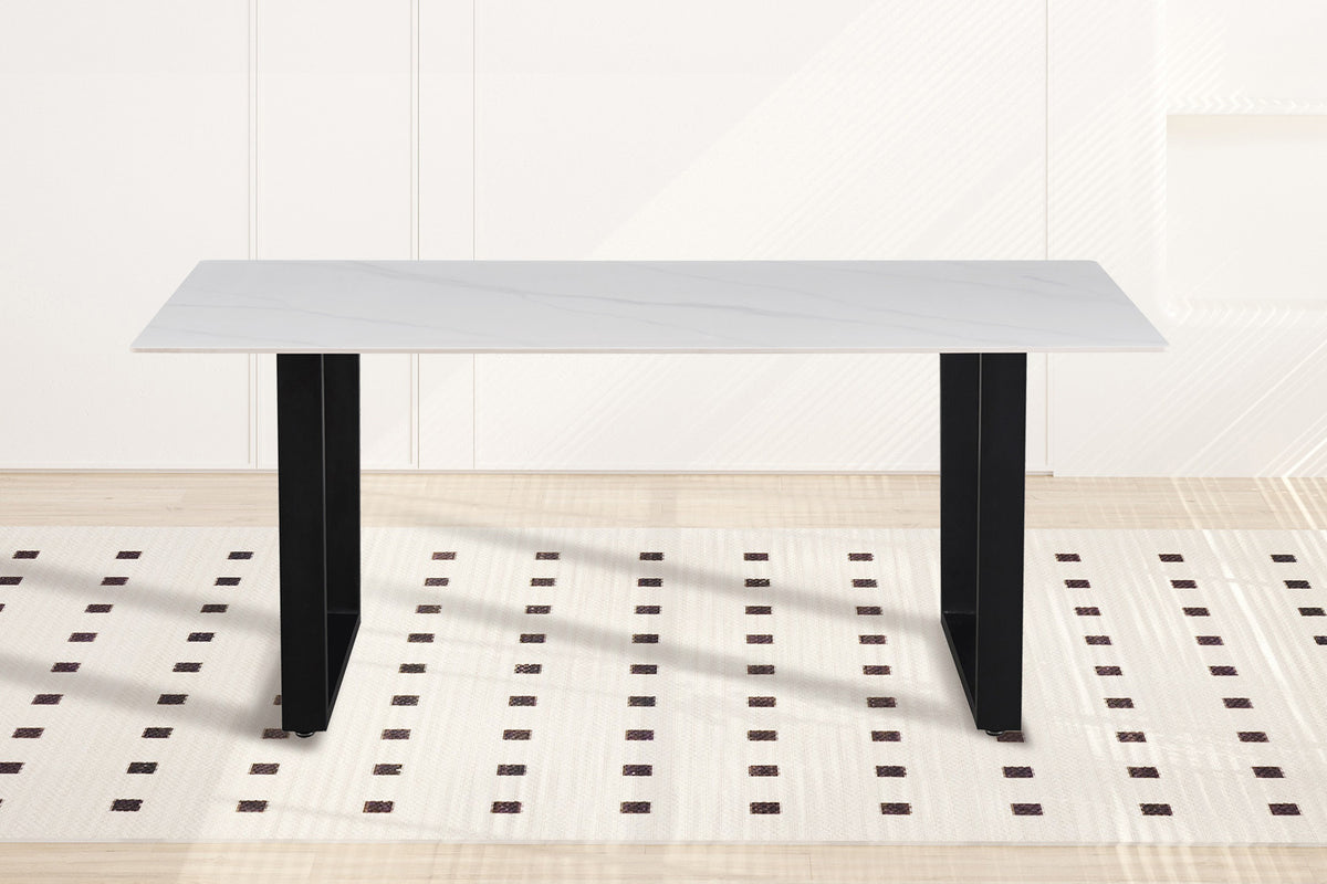 Table à manger Poseidon 180cm Pierre brillante rectangulaire blanc