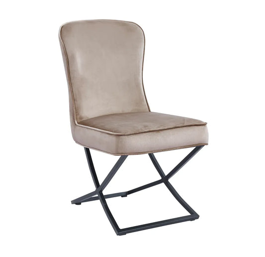 Chaise Gabrielle - Structure Acier Noir, style velours capitonné Taupe