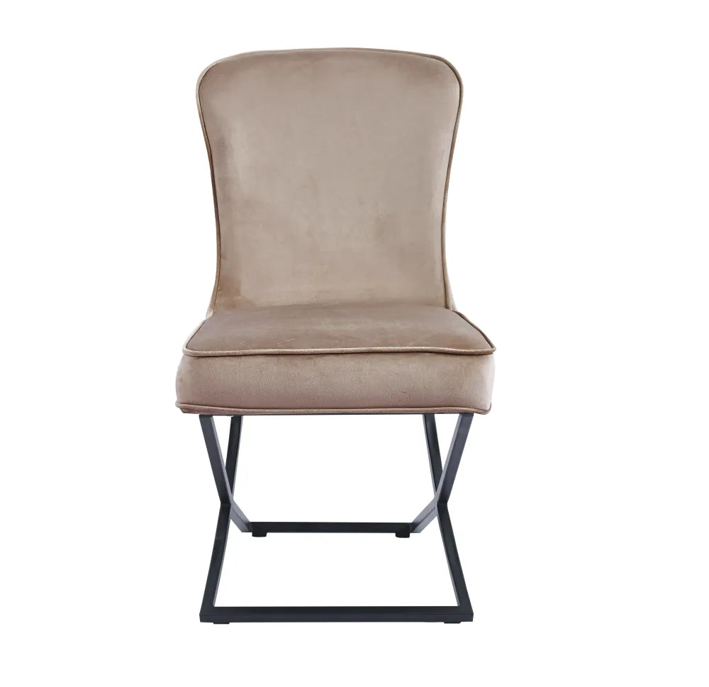 Chaise Gabrielle - Structure Acier Noir, style velours capitonné Taupe