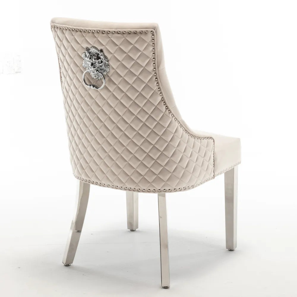 Chaise Stalingrad matelassée Argent velours Beige