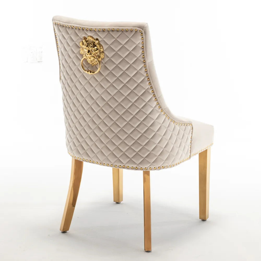 Chaise Stalingrad matelassée Or velours Beige