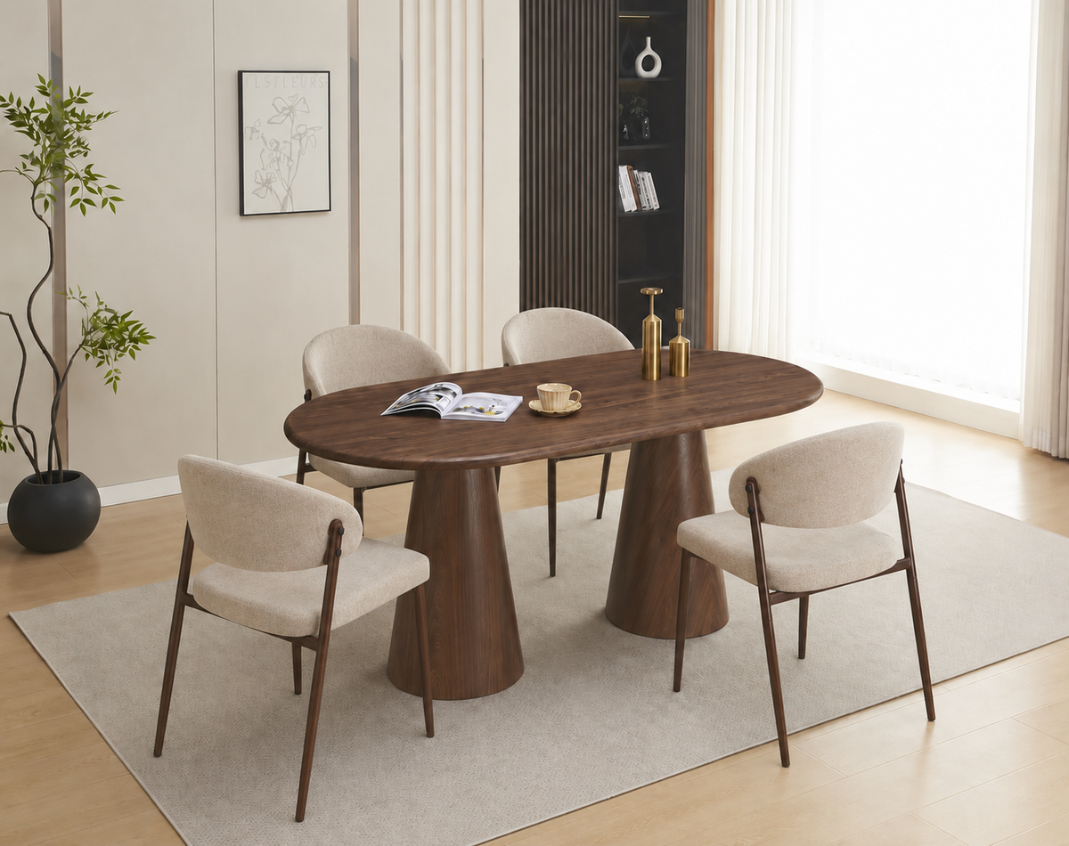 Lot table à manger Iconic 150x90cm effet bois noyer + chaises Lamia effet noyer