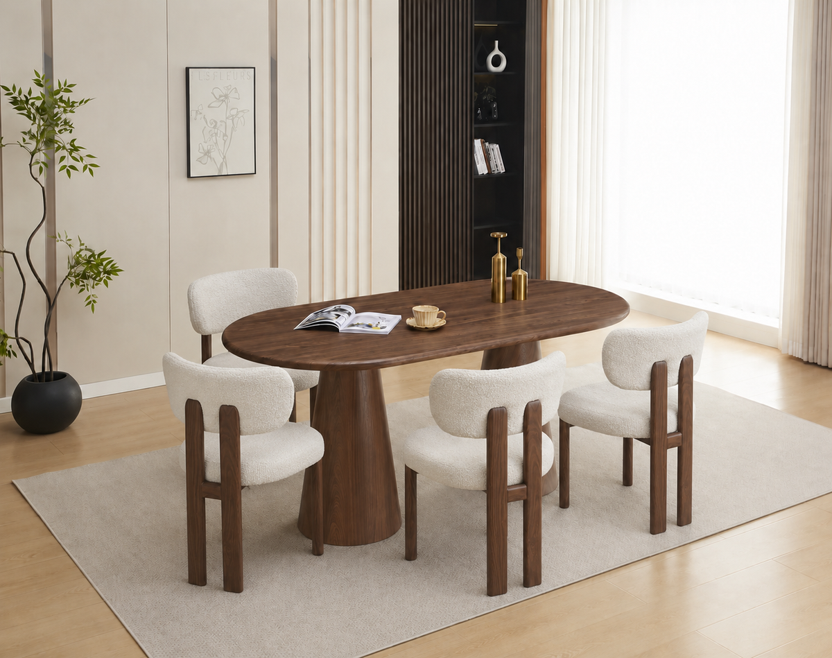 Lot table à manger Iconic 150x90cm effet bois noyer + chaises Hera effet noyer