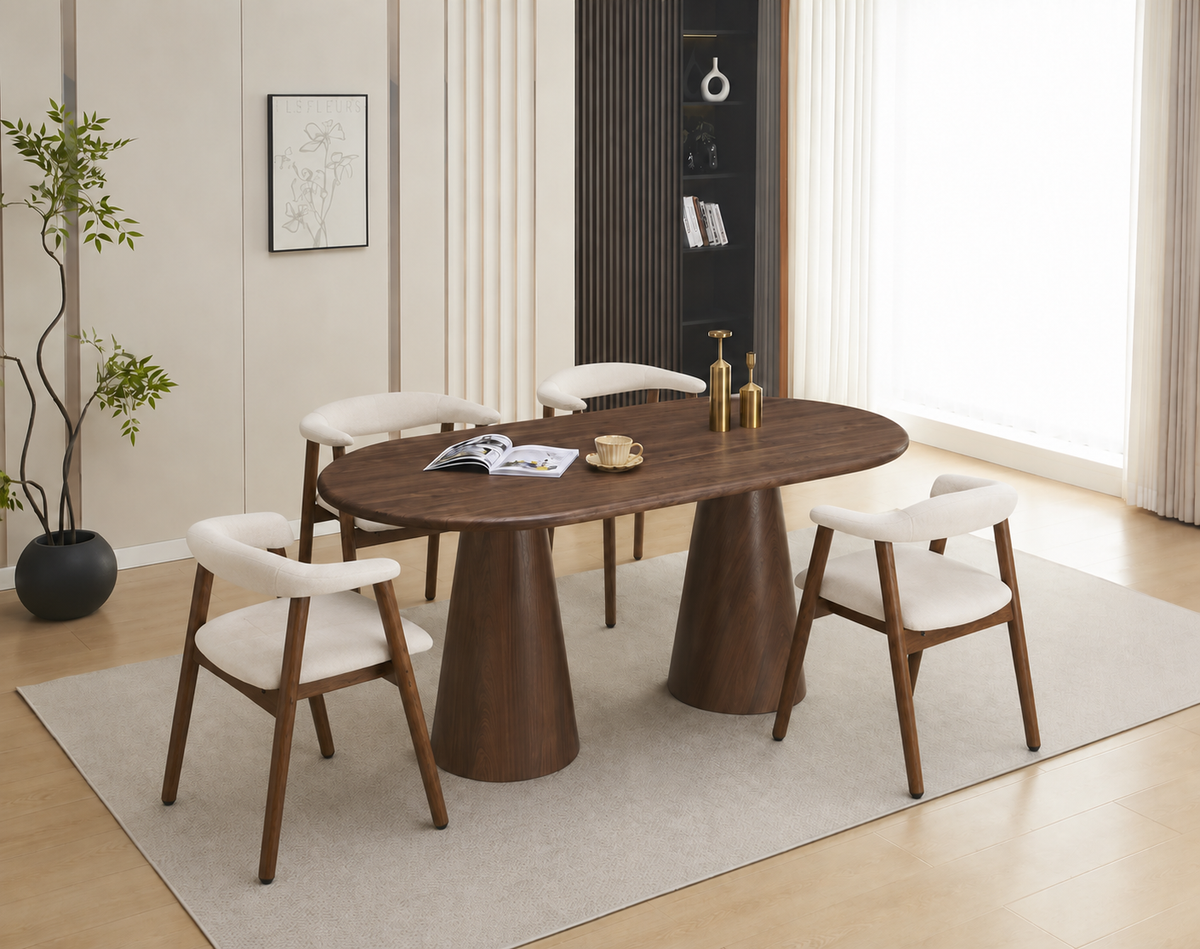 Lot table à manger Iconic 180x90cm effet bois noyer + chaises Berita effet noyer