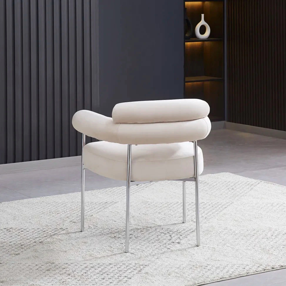 Chaise Bulle Accoudoir Structure Acier Argent velours beige