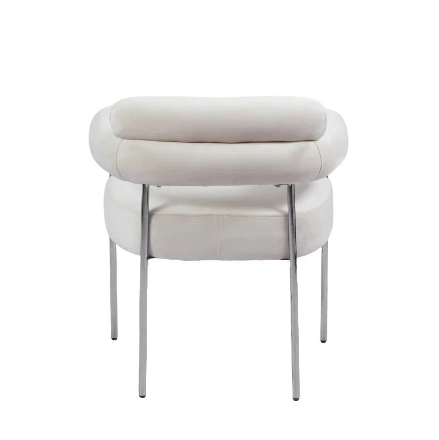 Chaise Bulle Accoudoir Structure Acier Argent velours beige