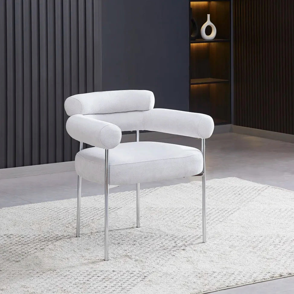 Chaise Bulle Accoudoir Structure Acier Argent tissu sergé gris