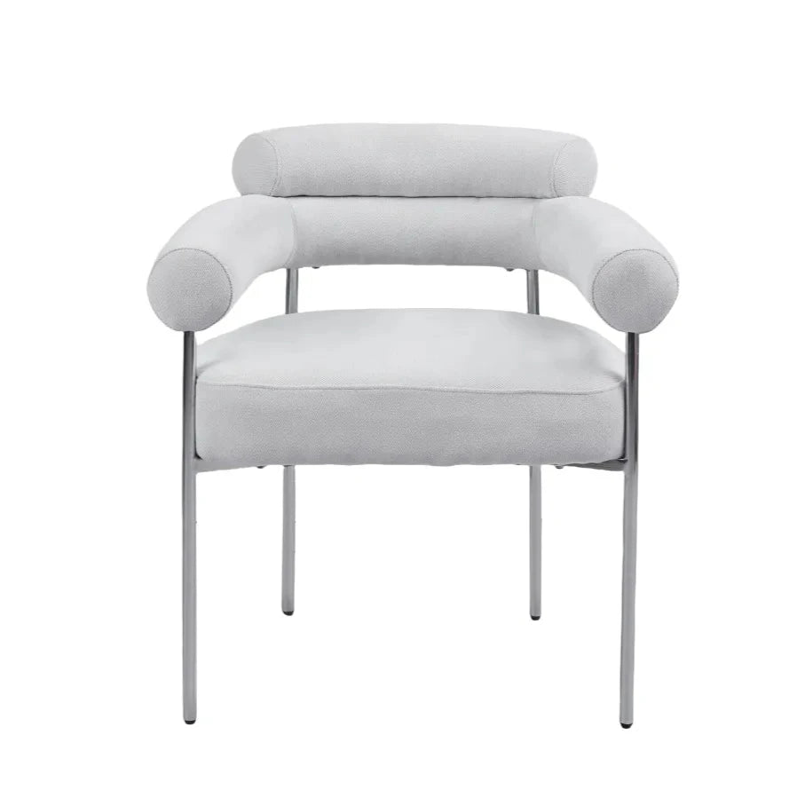 Chaise Bulle Accoudoir Structure Acier Argent tissu sergé gris