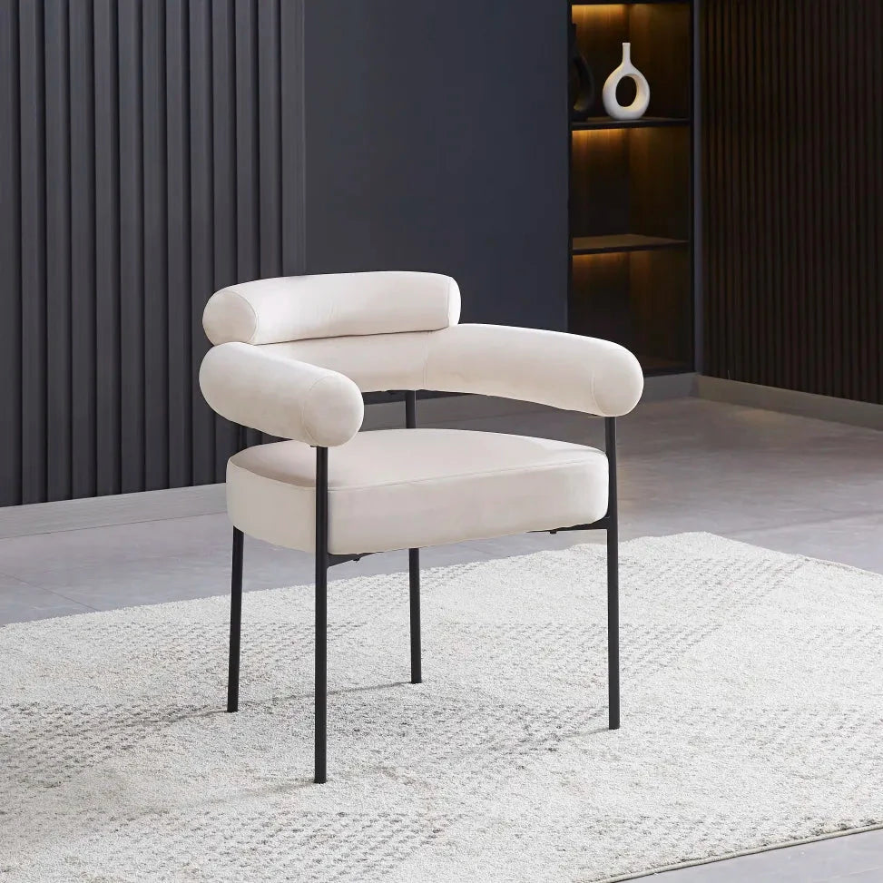 Chaise Bulle Accoudoir Structure Acier Noir velours beige