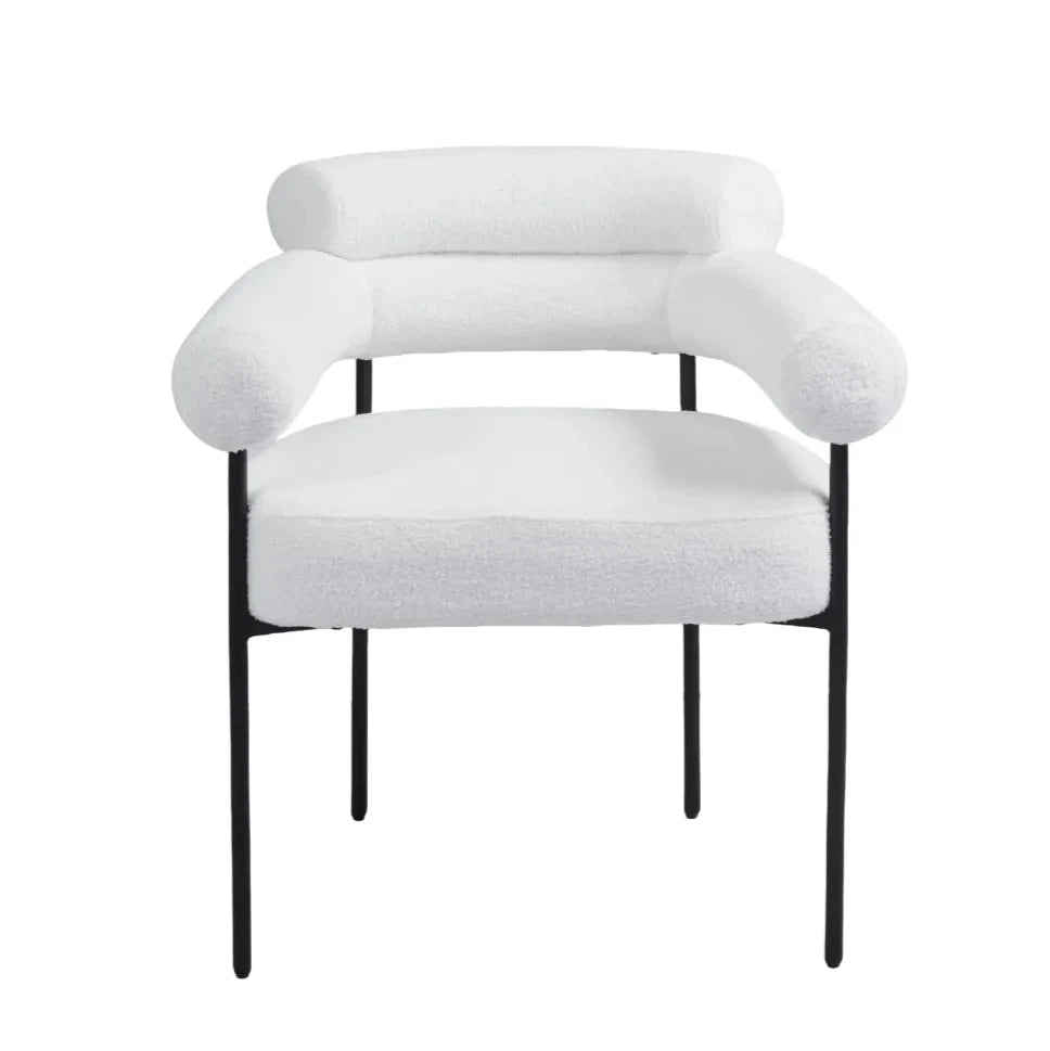 Chaise Bulle Accoudoir Structure Acier Noir laine bouclée blanche