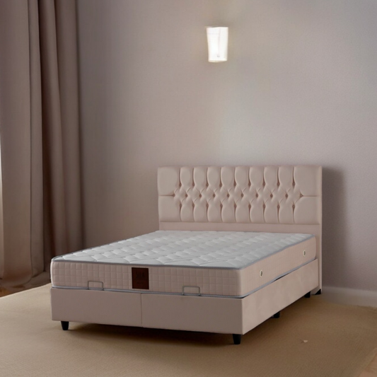 Lit coffre cuba velours beige
