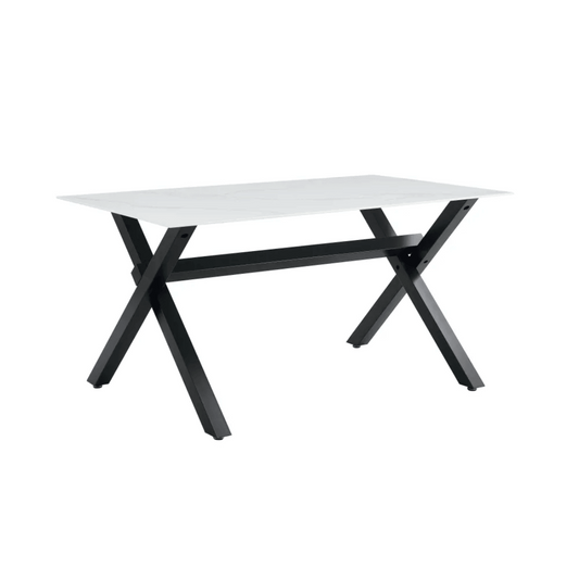 Table à manger IXE pieds en métal noir marbre blanc